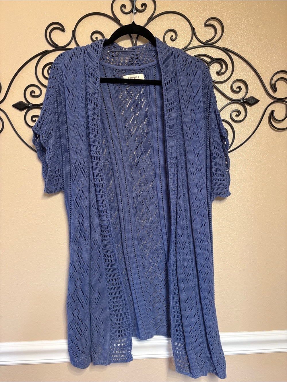 Sonoma Open-Front Blue Crochet Knit Cardigan